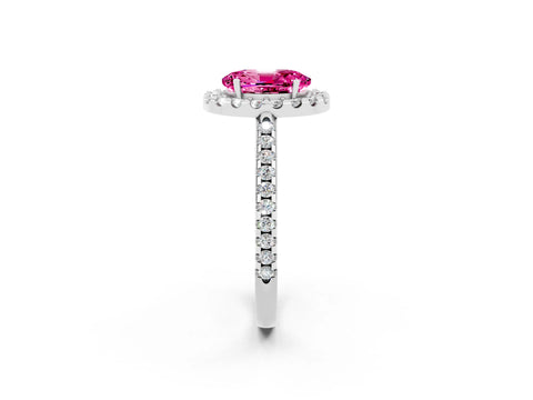 White gold Oval Cut Pink Sapphire Pavé Halo Ring with Four-Prong Setting_14