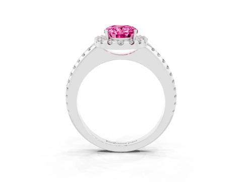 White gold Oval Cut Pink Sapphire Pavé Halo Ring with Four-Prong Setting_15