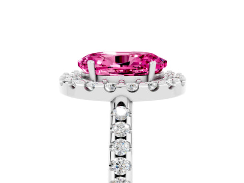 White gold Oval Cut Pink Sapphire Pavé Halo Ring with Four-Prong Setting_17