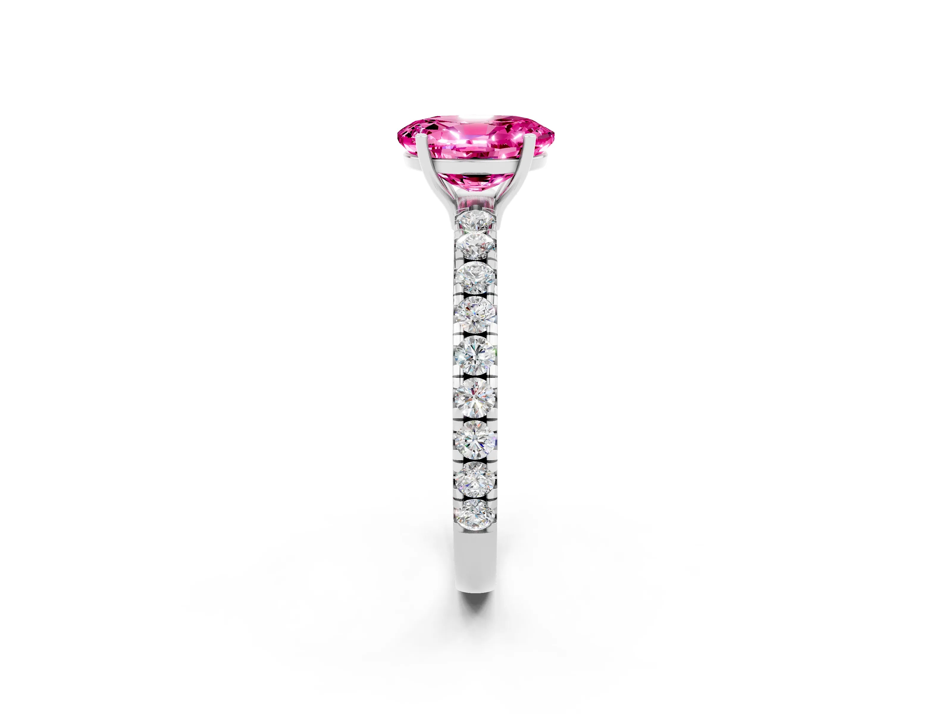 White gold Oval Cut Pink Sapphire Pavé Solitaire Engagement Ring with Four-Prong Setting_14
