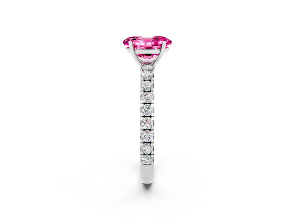 Platinum Oval Cut Pink Sapphire Pavé Solitaire Engagement Ring with Four-Prong Setting
