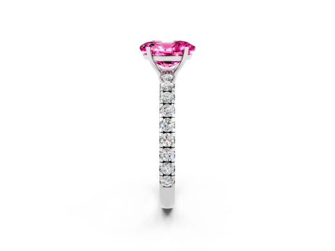 White gold Oval Cut Pink Sapphire Pavé Solitaire Engagement Ring with Four-Prong Setting_14