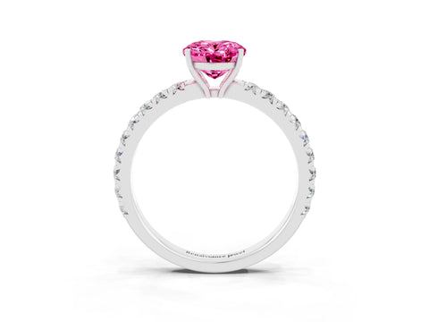 White gold Oval Cut Pink Sapphire Pavé Solitaire Engagement Ring with Four-Prong Setting_15