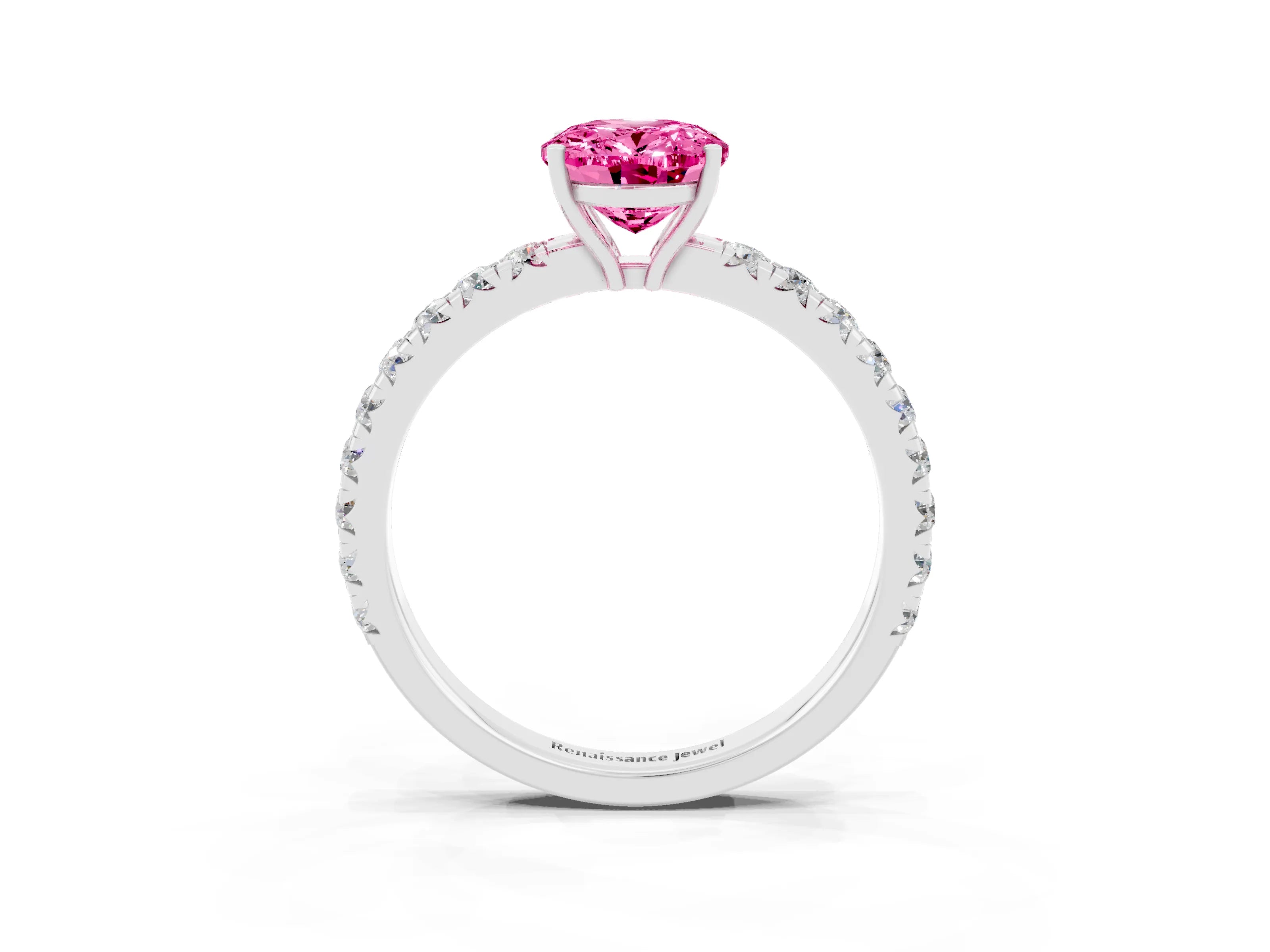 White gold Oval Cut Pink Sapphire Pavé Solitaire Engagement Ring with Four-Prong Setting_15