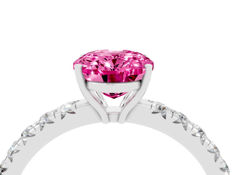White gold Oval Cut Pink Sapphire Pavé Solitaire Engagement Ring with Four-Prong Setting_16