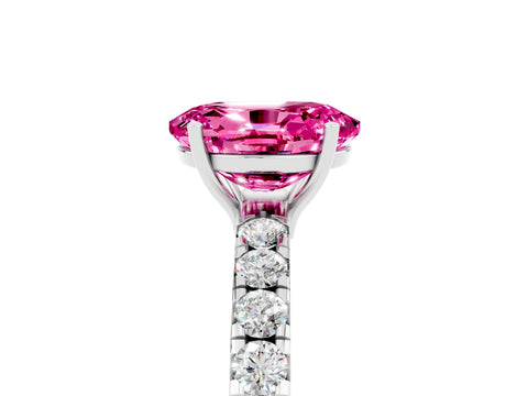 White gold Oval Cut Pink Sapphire Pavé Solitaire Engagement Ring with Four-Prong Setting_17