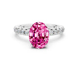 White gold Oval Cut Pink Sapphire Pavé Solitaire Ring with Round Band and Prong Setting_12