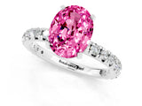 White gold Oval Cut Pink Sapphire Pavé Solitaire Ring with Round Band and Prong Setting_13