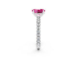 White gold Oval Cut Pink Sapphire Pavé Solitaire Ring with Round Band and Prong Setting_14