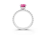 White gold Oval Cut Pink Sapphire Pavé Solitaire Ring with Round Band and Prong Setting_15