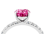 White gold Oval Cut Pink Sapphire Pavé Solitaire Ring with Round Band and Prong Setting_16