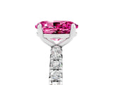 White gold Oval Cut Pink Sapphire Pavé Solitaire Ring with Round Band and Prong Setting_17