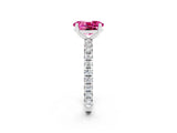 White gold Oval Cut Pink Sapphire Pavé Solitaire Ring with Round Band and Prong Setting_38