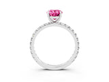 White gold Oval Cut Pink Sapphire Pavé Solitaire Ring with Round Band and Prong Setting_39