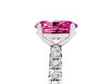 White gold Oval Cut Pink Sapphire Pavé Solitaire Ring with Round Band and Prong Setting_41
