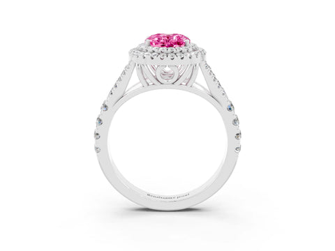 White gold Oval Cut Pink Sapphire Pavé Split Shank Double Halo Engagement Ring_3