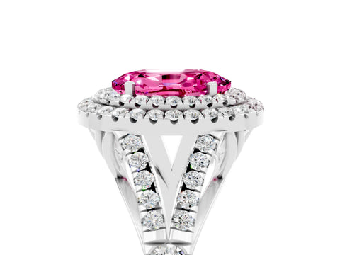 White gold Oval Cut Pink Sapphire Pavé Split Shank Double Halo Engagement Ring_5