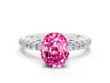 White gold Oval Cut Pink Sapphire Pave Band Solitaire Ring with Four-Prong Setting_60