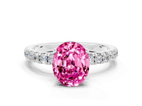 White gold Oval Cut Pink Sapphire Pave Band Solitaire Ring with Four-Prong Setting_60