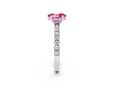 White gold Oval Cut Pink Sapphire Pave Band Solitaire Ring with Four-Prong Setting_62
