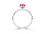 White gold Oval Cut Pink Sapphire Pave Band Solitaire Ring with Four-Prong Setting_63