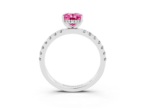 White gold Oval Cut Pink Sapphire Pave Band Solitaire Ring with Four-Prong Setting_63