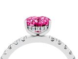 White gold Oval Cut Pink Sapphire Pave Band Solitaire Ring with Four-Prong Setting_64