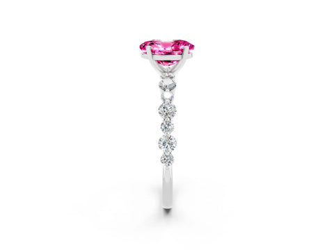 White gold Oval Cut Pink Sapphire Prong Set Engagement Ring with Pavé Band_14