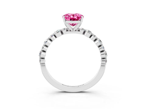 White gold Oval Cut Pink Sapphire Prong Set Engagement Ring with Pavé Band_15