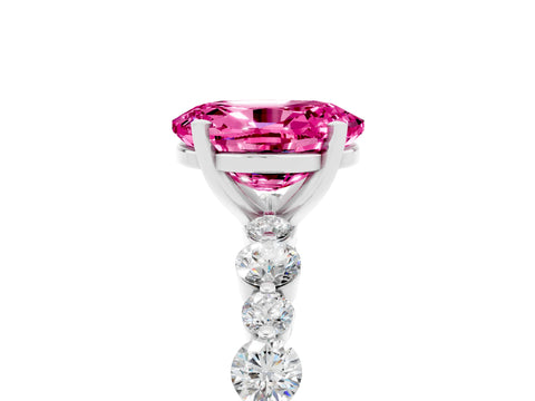 White gold Oval Cut Pink Sapphire Prong Set Engagement Ring with Pavé Band_17
