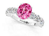 White gold Oval Cut Pink Sapphire Prong Setting with Side Stones on a Pave Band_25