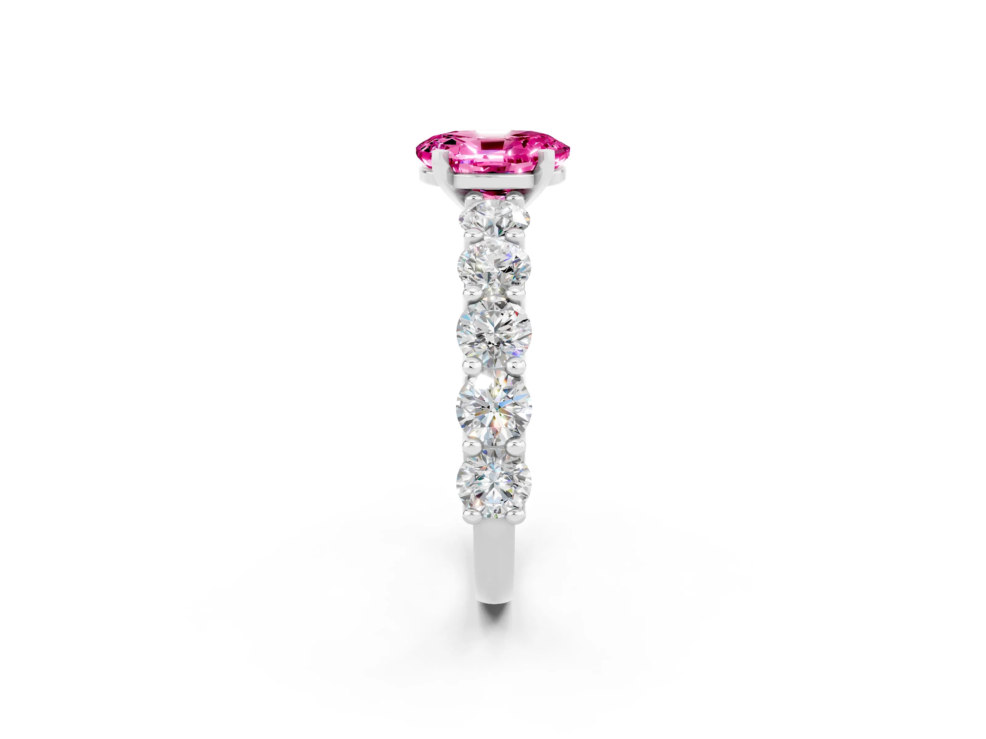 White gold Oval Cut Pink Sapphire Prong Setting with Side Stones on a Pave Band_26