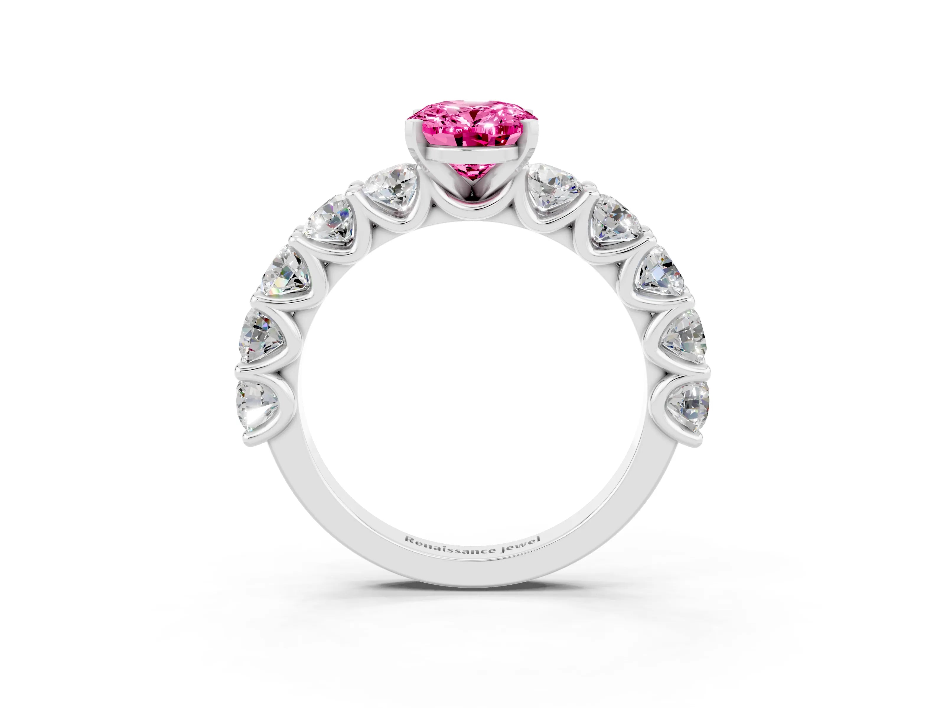 White gold Oval Cut Pink Sapphire Prong Setting with Side Stones on a Pave Band_27