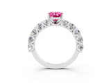 White gold Oval Cut Pink Sapphire Prong Setting with Side Stones on a Pave Band_27