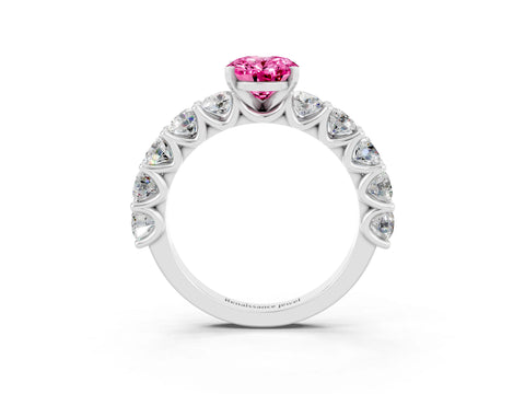 White gold Oval Cut Pink Sapphire Prong Setting with Side Stones on a Pave Band_27