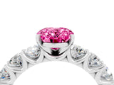 White gold Oval Cut Pink Sapphire Prong Setting with Side Stones on a Pave Band_28