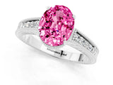 White gold Oval Cut Pink Sapphire Ring with Milgrain Pavé Band and Four-Prong Setting_37
