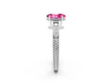 White gold Oval Cut Pink Sapphire Ring with Milgrain Pavé Band and Four-Prong Setting_38