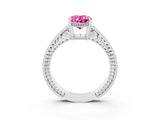 White gold Oval Cut Pink Sapphire Ring with Milgrain Pavé Band and Four-Prong Setting_39