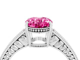 White gold Oval Cut Pink Sapphire Ring with Milgrain Pavé Band and Four-Prong Setting_40