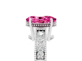 White gold Oval Cut Pink Sapphire Ring with Milgrain Pavé Band and Four-Prong Setting_41