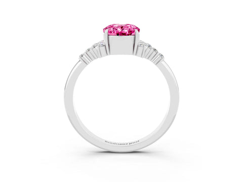 White gold Oval Cut Pink Sapphire Ring with Side Stones and Four-Prong Setting_111