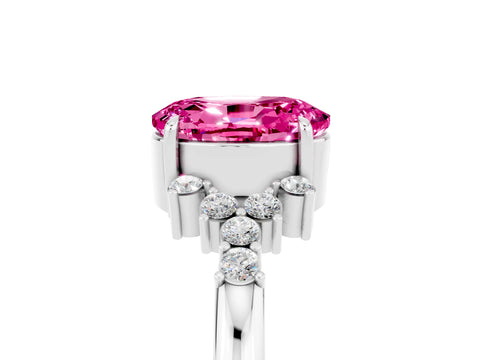 White gold Oval Cut Pink Sapphire Ring with Side Stones and Four-Prong Setting_113