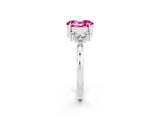 White gold Oval Cut Pink Sapphire Ring with Side Stones and Four-Prong Setting_116