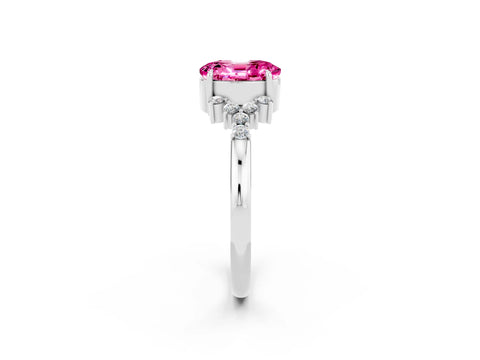 White gold Oval Cut Pink Sapphire Ring with Side Stones and Four-Prong Setting_116