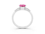 White gold Oval Cut Pink Sapphire Ring with Side Stones and Four-Prong Setting_117