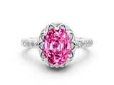 White gold Oval Cut Pink Sapphire Scalloped Halo Engagement Ring with Round Shared Prong Band_12