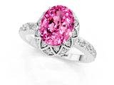 White gold Oval Cut Pink Sapphire Scalloped Halo Engagement Ring with Round Shared Prong Band_13
