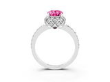 White gold Oval Cut Pink Sapphire Scalloped Halo Engagement Ring with Round Shared Prong Band_15