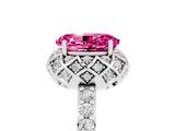 White gold Oval Cut Pink Sapphire Scalloped Halo Engagement Ring with Round Shared Prong Band_17